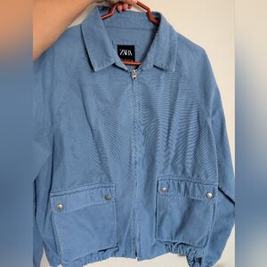 Zara Light Blue Denim Zip-Front Jacket